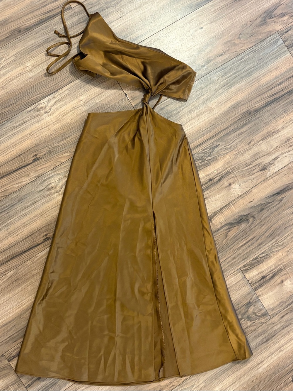 REVOLVE Olive Satin Backless Knot Front Maxi Dress
